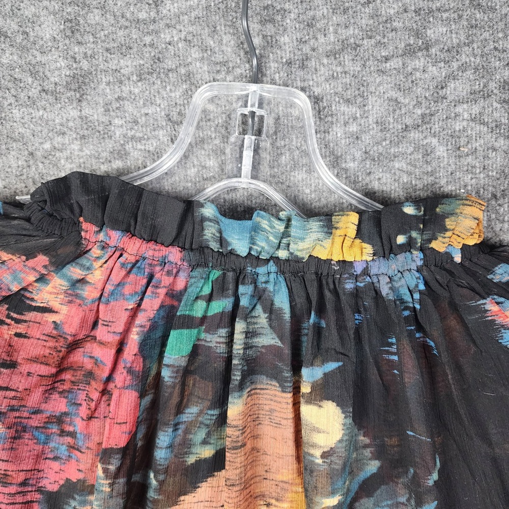 Rachel Zoe Blouse Womens Medium Multicolor Abstract Ruffle Neck Sheer Boho Top - Picture 3 of 11